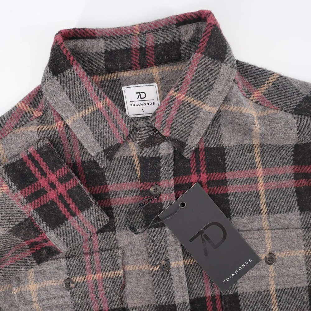 NEW 7 Diamonds Generation Plaid Flannel Shirt Grey Long Sleeve Mens Small